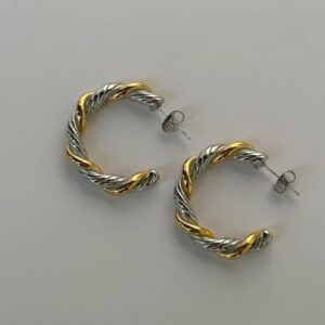 Stainless Steel Hoop Earrings Gold Silver Twisted Rope/ 331